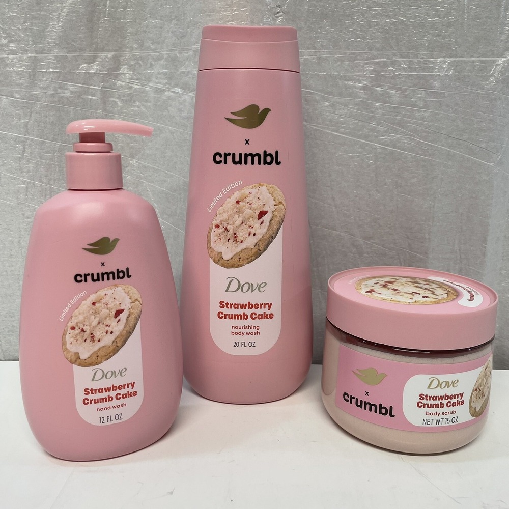 Dove x Crumbl Strawberry Crumb Cake Hand Wash‎ Body Wash Body Scrub Gift Set